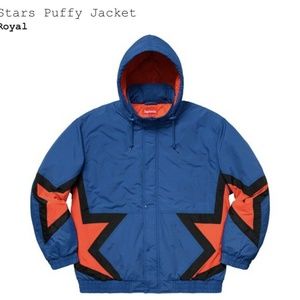 SUPREME Stars Puffy Jacket Royal Blue / Orange • L